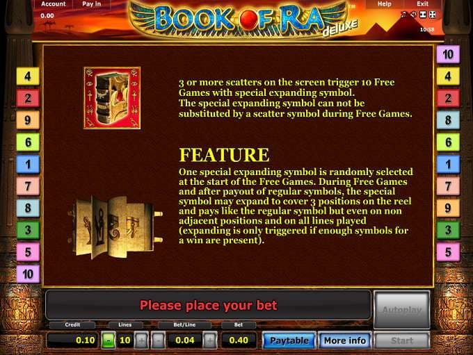 Book of Ra Deluxe slot screenshot, SpinVerdict